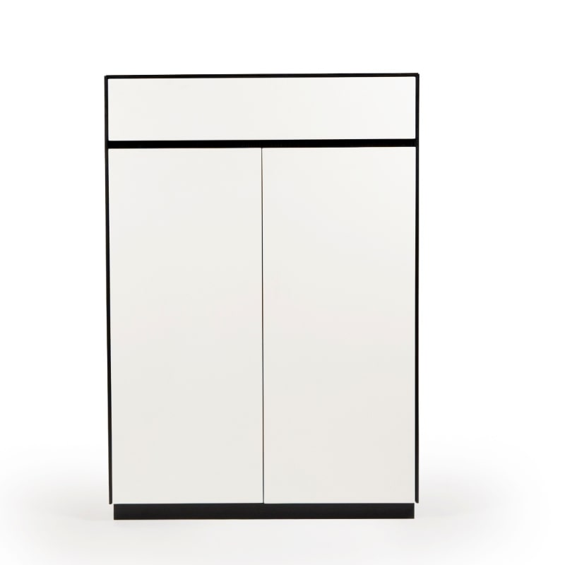 Against a white background, front view of the Ash Charcoal Spar Shoe Rack, a shoe storage solution you can buy online at Sukham Home, a sustainable furniture, kitchen & dining and home decor store in Kolkata, India