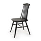 Against a white background, the Ash Charcoal String Chair, a solid wood Windsor dining seat you can buy online at Sukham Home, a sustainable furniture and home decor store in Kolkata, India