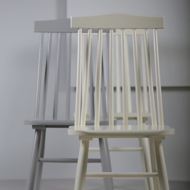 Two PU finish String Chair, a solid wood Windsor dining seat you can buy online at Sukham Home, a sustainable furniture and home decor store in Kolkata, India