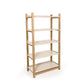 Against a white background, side view of the Oak Natural Tier Shelf, a multipurpose wooden open shelf storage solution and cabinet you can buy online at Sukham Home, a sustainable furniture, kitchen & dining and home decor store in Kolkata, India