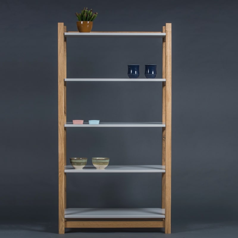 Front view of the Tier Shelf, a multipurpose wooden open shelf storage solution and cabinet you can buy online at Sukham Home, a sustainable furniture, kitchen & dining and home decor store in Kolkata, India