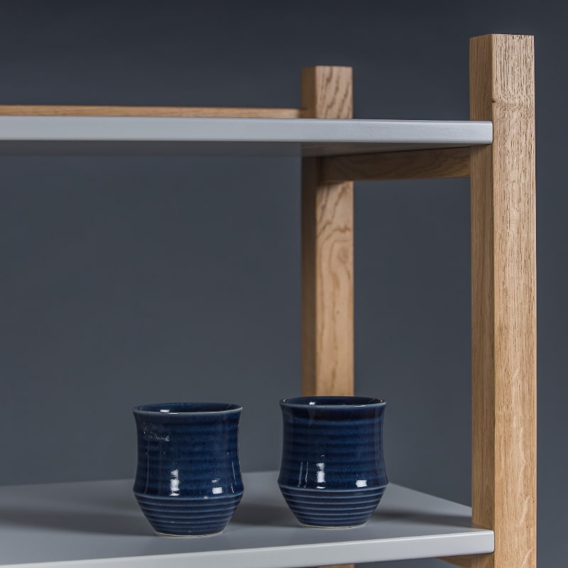 Close up of the finishing on the top of the Tier Shelf, a multipurpose wooden open shelf storage solution and cabinet you can buy online at Sukham Home, a sustainable furniture, kitchen & dining and home decor store in Kolkata, India