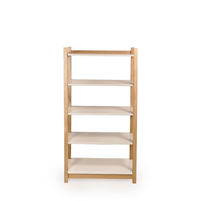 Against a white background, front view of the Tier Shelf, a multipurpose wooden open shelf storage solution and cabinet you can buy online at Sukham Home, a sustainable furniture, kitchen & dining and home decor store in Kolkata, India