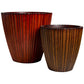 Against a white background, Walnut Wood and Rustic Wood Rib Vertical XL, a wood finish textured luxury planter made from FRP you can buy online at Sukham Home, a sustainable furniture, gardening and home decor store in Kolkata, India
