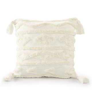 Against a white background, the White Diamond Tufted Cushion, a square ivory accent pillow available at Sukham Home, a sustainable furniture, kitchen & dining and home decor store in Kolkata, India