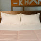 Whole set of the White Sateen Striped Bedsheet, a king and queen size cotton bedsheet you can buy online at Sukham Home, a sustainable furniture, gardening and home decor store in Kolkata, India