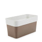 Against a white background, Arty Rectangle, a rectangle white and brown indoor hanging planter made from plastic that you can buy online at Sukham Home, a sustainable furniture, gardening and home decor store in Kolkata, India