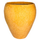 Against a white background, the Yellow Ceramic Regal, a large round textured luxury planter made from FRP you can buy online at Sukham Home, a sustainable furniture, gardening and home decor store in Kolkata, India