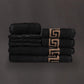 Whole set of the Black Silly-Cuddly, a set of 8 black & gold towels you can buy online at Sukham Home, a sustainable furniture, kitchen & dining and home decor store in Kolkata, India